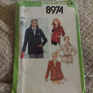 Vtg. Simplicity #8974 Misses' Lined or Unlined Blazers Pattern - Size 10 UC FF - Picture 1 of 5