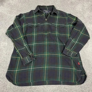 Vintage Polo Sport Ralph Lauren 1/4 Zip Pullover Flannel Mens Blue Plaid Size L - Picture 1 of 9