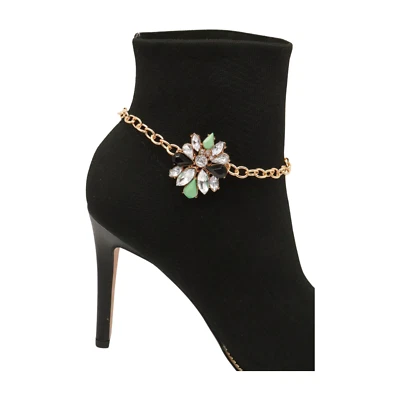 Women Gold Metal Boot Chain Bracelet Shoe Sparkling Shiny Star Charm Ornament - Image 1 of 4