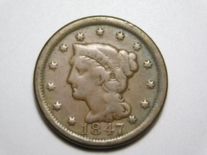 MONEDAS DE ESTADOS UNIDOS 1847 PELO TRENZADO CENTAVO GRANDE *DOBLADO* - Imagen 1 de 8