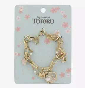 Studio Ghibli My Neighbor Totoro Sakura Blossom Charms Icon Gold Tone Bracelet - Picture 1 of 2