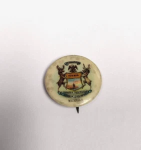 Antique Michigan State Seal Sweet Caporal Cigarettes 7/8" Pin Back Button - Picture 1 of 3