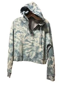 Roxy Tie Dye Cropped Hoodie Pullover Sweatshirt Raw Hem Cute Design Blue Medium - Picture 1 of 7