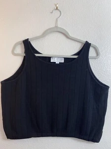 St. John Santana Knit Cropped Sleeveless Sweater Tank Top Black Large Ribbed - Picture 1 of 9