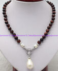 8/10/12Mm Red Tiger's Eye Round Beads & White Baroque Pearl Necklace 16-28 In