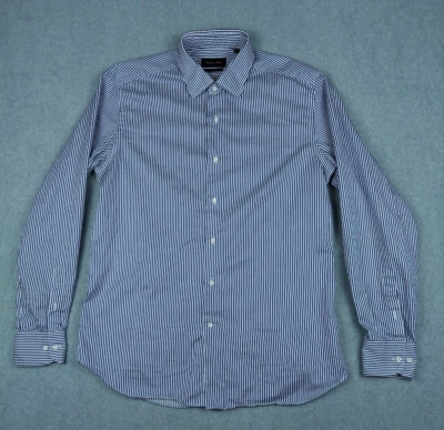 Massimo Dutti Men Dress Long Sleeve Shirt Large Slim Fit 43-17 White Blue Stripe - Image 1 of 4