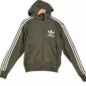 Vintage Adidas Hoodie Mens Small Green White Trefoil Firebird Stripes Y2K Jacket - Picture 1 of 15