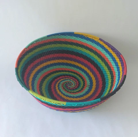 Telephone Wire Basket Bowl Rainbow Spiral Hand Woven Multi Color Wire Bowl Cover
