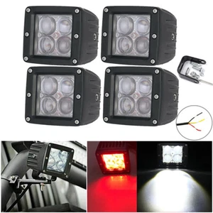 4x 3inch White+Red 4D LED Work Light Spot Cube Pods Driving Fog Lamp Offroad SUV - Picture 1 of 16