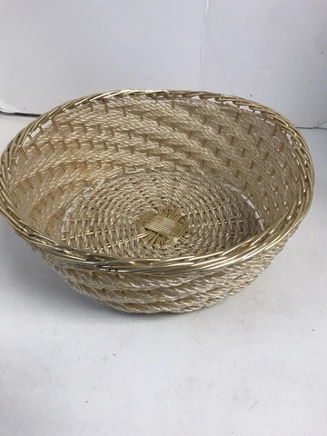 Vintage Gold Toned  Wire Weave Basket For Fruit Rolls Woven Serving Food Cover