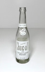 CHOC-OLA FLAVORED CHOCOLATE BEVERAGE CLEAR GLASS 9 OZ BOTTLE PAINTED LABEL1980s - Picture 1 of 5