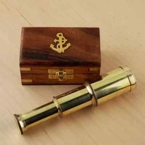 Telescopio de latón caja de madera náutica extendida de 6" SeaStyle - Imagen 1 de 6