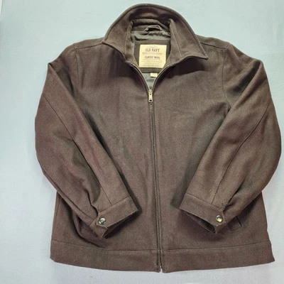 Vtg Old Navy Chocolate Brown Wool Bomber Jacket Tall Collar Large Heavyweight - Image 1 of 4