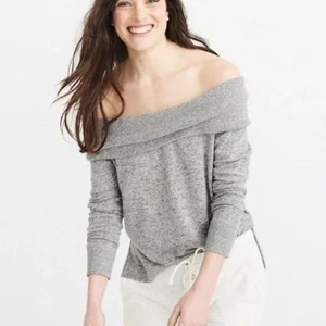 ABERCROMBIE & FITCH X-Large Gray Off Shoulder Sweater Sweatshirt Strech Cozy - Picture 1 of 7