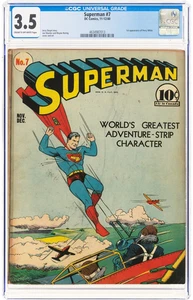 1940 DC Comics Superman #7 CGC 3.5 1st Appearance of Perry White 1st WW2 Cover - Bild 1 von 2