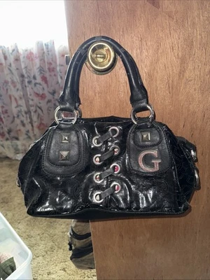 GUESS Genuine Black Leather Purse with Silver Hardware And Lace Details - Image 1 of 4