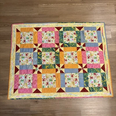 Vintage Alphabet Sesame Street Crib Toddler Quilt 32 X 42 - Image 1 of 4