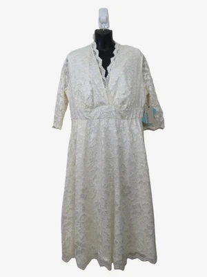 Vestido de novia Kiyonna talla 1X cuello en V encaje marfil NUEVO Foto 1 de 4