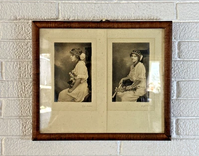 Antique TIGER OAK PICTURE FRAME ORIGINAL GLASS OLD PHOTOS MABEL DOUGLAS 12x14 - Image 1 of 4