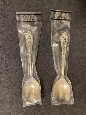 Wallace Silver Rose Point. Set of 2 Cream Soup Spoons. Never Opened/New.  - Image 1 of 4