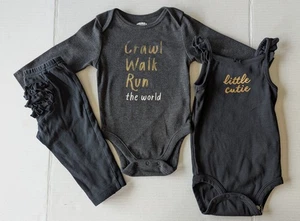 3 Pc Size: 6-12 Months One-Piece Top, Carter's 9 Month 1-Pc Top & Black Pants - Picture 1 of 15