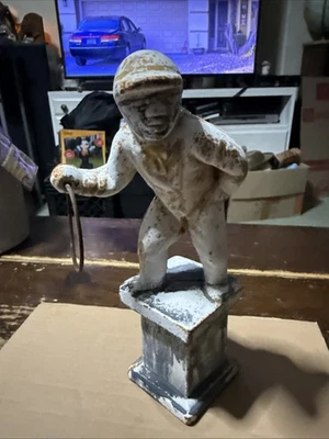 Антикварный чугунный прицепной столб лошадь жокей 11 дюймов историческая находка из поместья Джорджии - Изображение 1 из 4