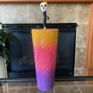Starbucks Halloween 2024 Tricolor Ombré Venti Tumbler 24oz w/ Sugar Skull Topper - Picture 1 of 8