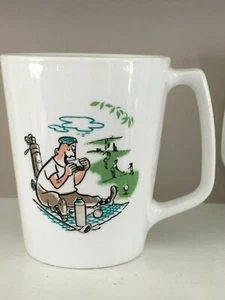 Vintage Corning Centura Ceramic Coffee Mug Golf Illustration Eating Signed  - Bild 1 von 3
