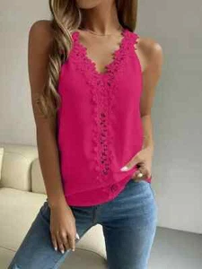BRAND NEW Women's FUCHIA PINK Lace BLOUSE TOP V Neck Sleeveless 12/14 CAMISOLE - Picture 1 of 3