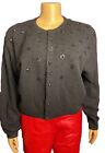Vintage 90s Liz Wear Beaded Cardigan Sweater Black Lambswool Blend Lined size L