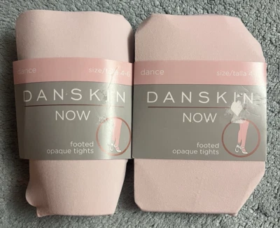 NUEVO 2 pares de medias de baile opacas rosa Danskin con patas para niñas talla 4-6 Foto 1 de 2