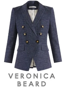Talla 8 NUEVO CON ETIQUETAS VERONICA BEARD Chaqueta Dickey IMPERIO Azul Marino Mujer Blazer Doble Pecho - Imagen 1 de 12