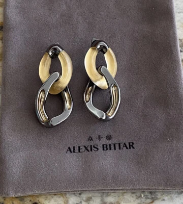 Pendientes Alexis Bittar Oro Lucita Dos Tonos 100% Auténticos Poste Ondulado Foto 1 de 4