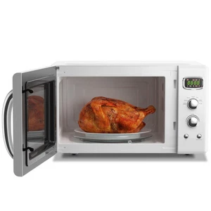 Costway 0.9Cu.ft. Retro Countertop Microwave Oven 900W 8 Cooking Settings White - Picture 1 of 6