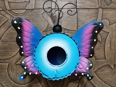 NUEVO Mariposa Colgante o Independiente Metal Lata Pajarera Azul/Púrpura - ¡Lindo! Foto 1 de 4