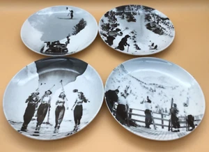 GIRLS GOING WILD - SKIING 6.3" MONOCHROMATIC APPETIZER DESSERT PLATES - SET of 4 - Picture 1 of 6
