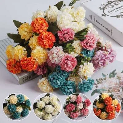 1/2/4 Paquetes Hortensia Artificial Flores Falsas Tacto Real Ramo de Novia Flores Foto 1 de 4