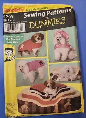 Vtg Simplicity Pet Sewing Pattern For Dummies 4793 Dog Clothes Hat Bed Size S-L  - Image 1 of 3
