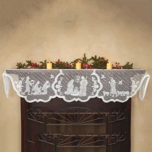 20"x90" Christmas Lace Tablecloth Virgin Mary Religious Fireplace Mantle Scarf - Picture 1 of 13