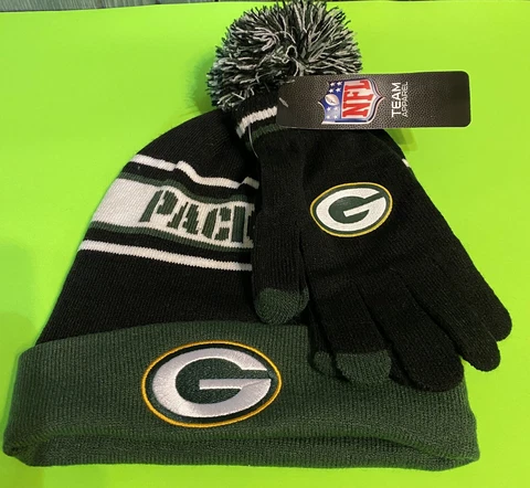 Green Bay Packers Knit Pom Beanie Hat With Gloves Cover