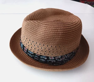 Herren D&Y Fedora Hut Erwachsene Größe M/L hellbraun mit Band 100% Papier David & Young NEU - Bild 1 von 8