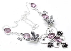 925 Sterling Silver Pink Topaz  Gemstone Handmade Jewelry Necklace Size-17-18 - Picture 1 of 8