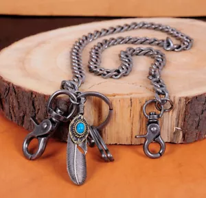 30" 1cm Feather Pendant Motocyle Biker Trucker Key Jean Plain Wallet Purse Chain - Picture 1 of 8