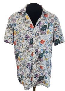 Stone Rose Button Collar Shirt Floral Damask Watercolor Short Sleeve Button Up - Picture 1 of 14