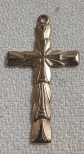 Vintage Holy Cross 12k G/F Engraved Square Edge Pendant Art Deco Look 2 1/2" - Picture 1 of 7