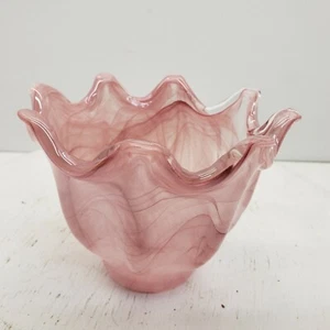 Pink Recycled Swirl Art Glass bowl. - Picture 1 of 7