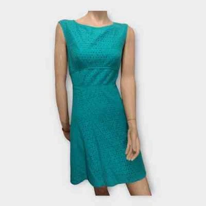 Ann Taylor Loft Dress Women's 2 Teal Green Eyelet Lace Sleeveless Summer Casual - Picture 1 of 11