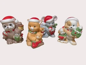 Porcelain Christmas Animals Puppy Mice  Racoon  Cat Set of 4  # 5180 - Picture 1 of 14