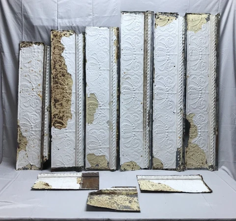24 Linier Feet Antique Tin Ceiling Cove Trim Flora Da Lis VTG White Old 182-23B Cover