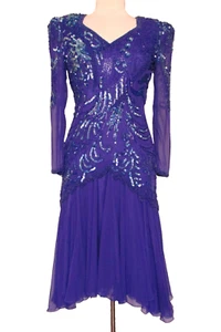 Peak Evenings Vintage 80s Party Prom Cocktail Dress Size 6 Women Purple Beaded - Picture 1 of 7